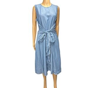 Hobbs London Chambray Dress Tie Waist Sleeveless Midi Casual Size US 10‎